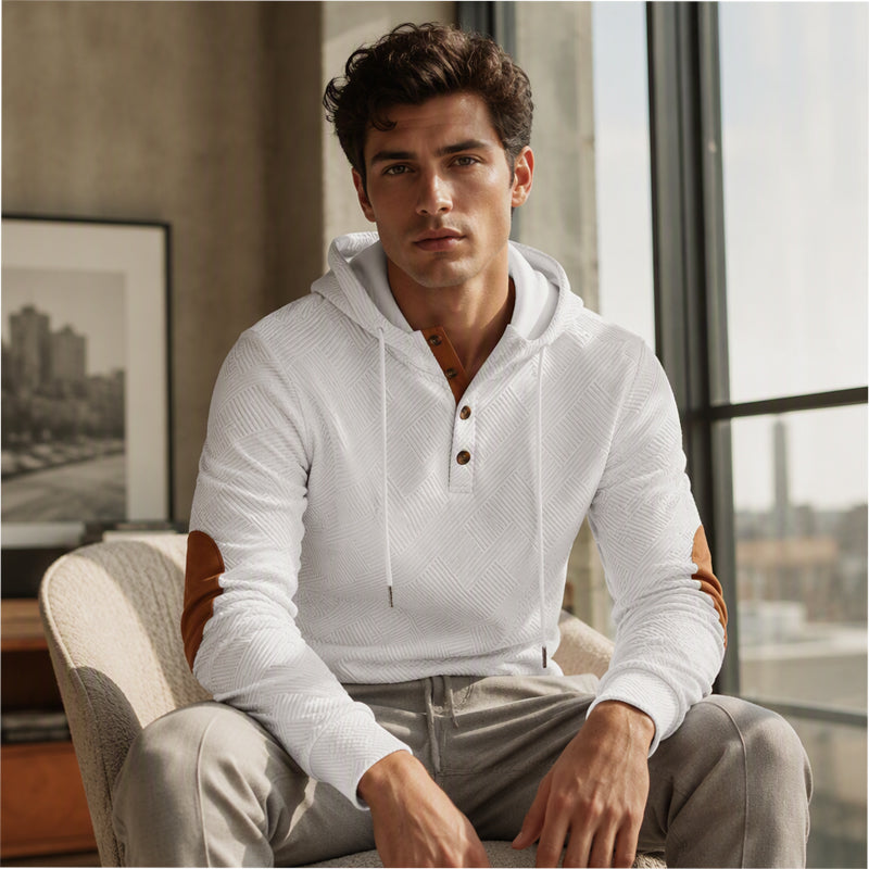 Sudadera Jacquard con Capucha y Botones para Hombre