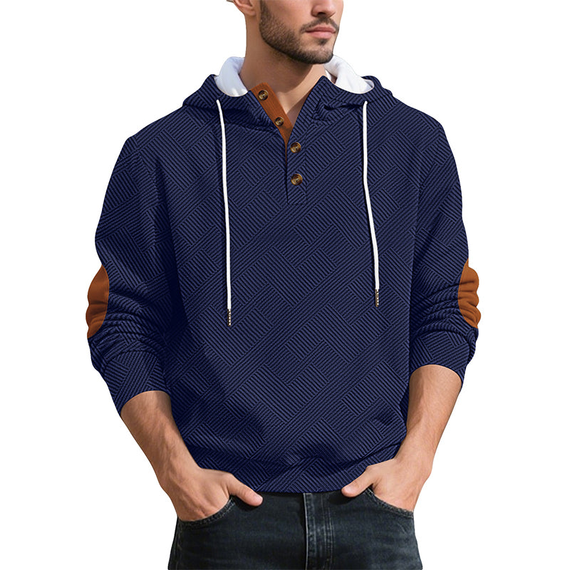 Sudadera Jacquard con Capucha y Botones para Hombre