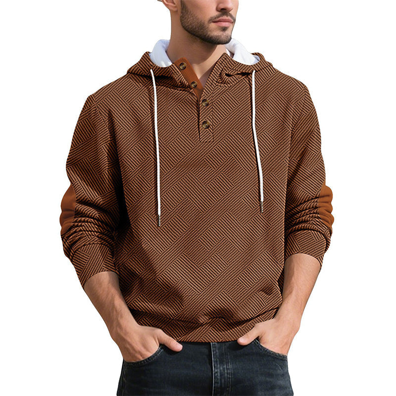 Sudadera Jacquard con Capucha y Botones para Hombre