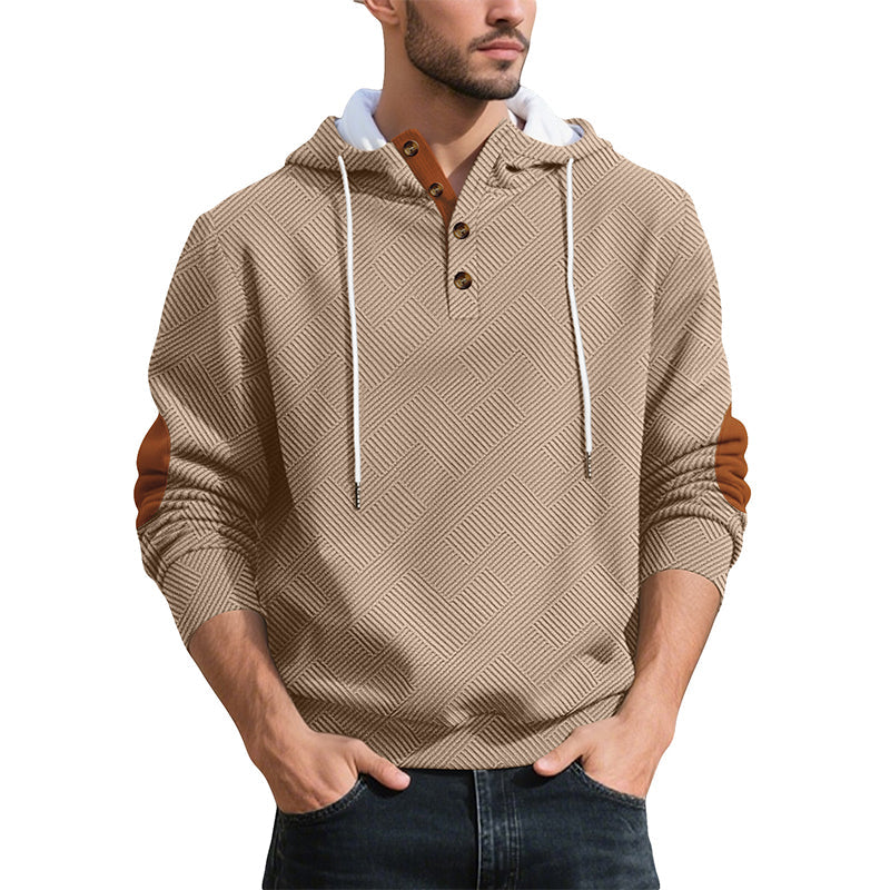 Sudadera Jacquard con Capucha y Botones para Hombre