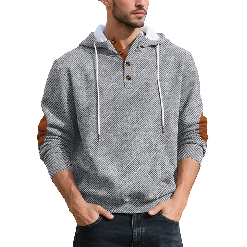 Sudadera Jacquard con Capucha y Botones para Hombre