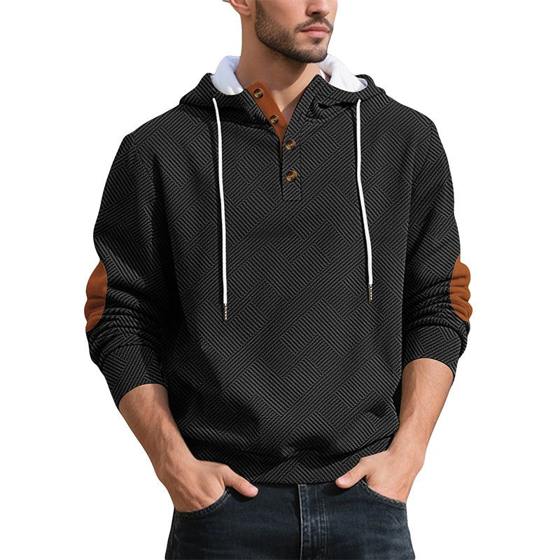 Sudadera Jacquard con Capucha y Botones para Hombre