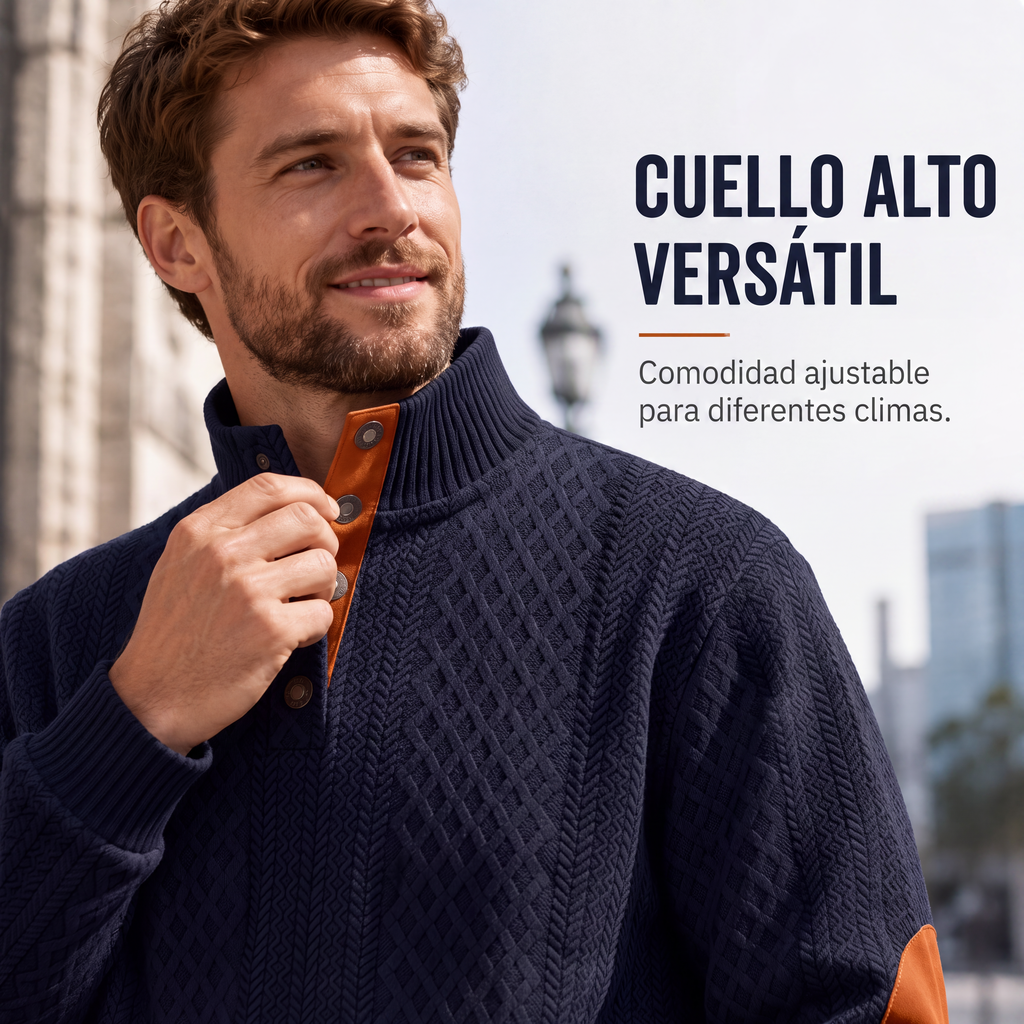 Sudadera Jacquard Retro para Hombre con Cuello Alto y Coderas