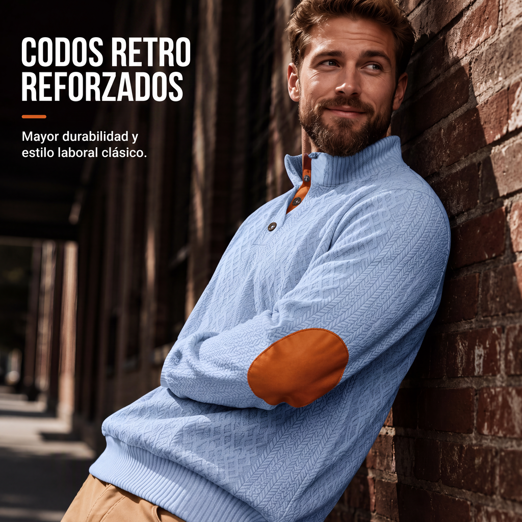 Sudadera Jacquard Retro para Hombre con Cuello Alto y Coderas