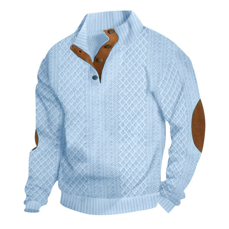 Sudadera Jacquard Retro para Hombre con Cuello Alto y Coderas