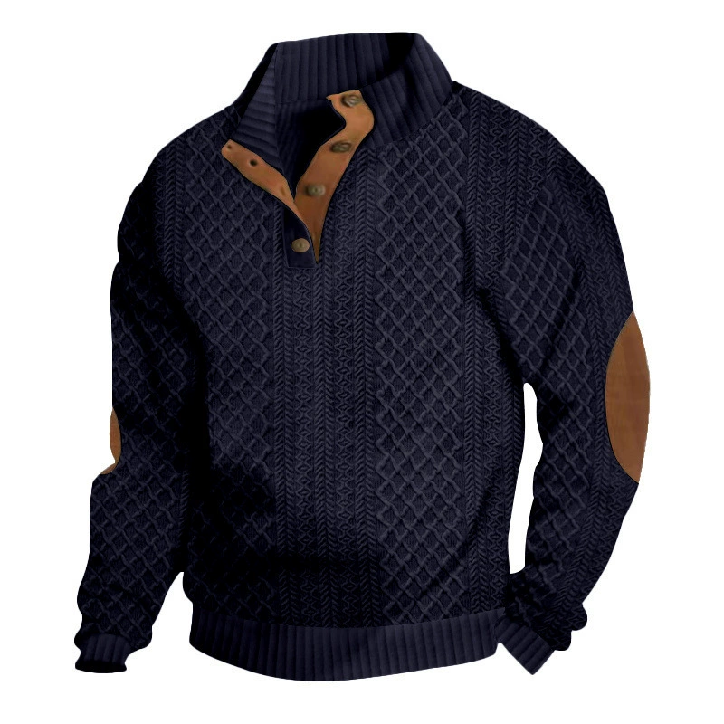 Sudadera Jacquard Retro para Hombre con Cuello Alto y Coderas