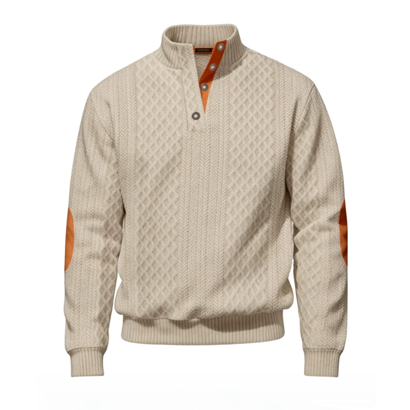 Sudadera Jacquard Retro para Hombre con Cuello Alto y Coderas