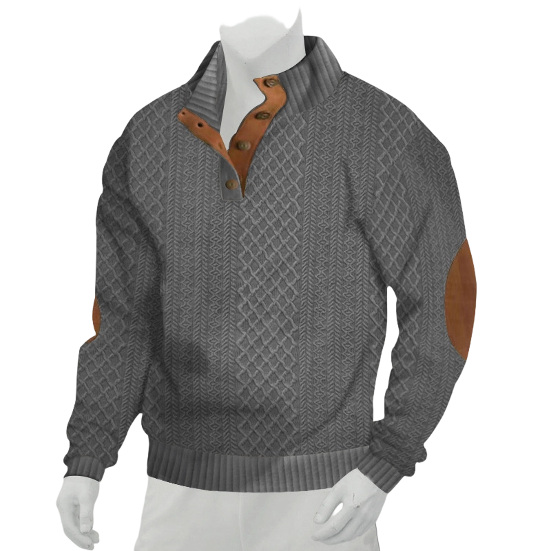 Sudadera Jacquard Retro para Hombre con Cuello Alto y Coderas