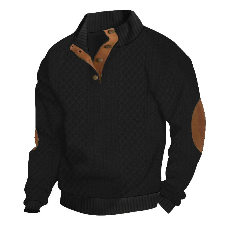 Sudadera Jacquard Retro para Hombre con Cuello Alto y Coderas