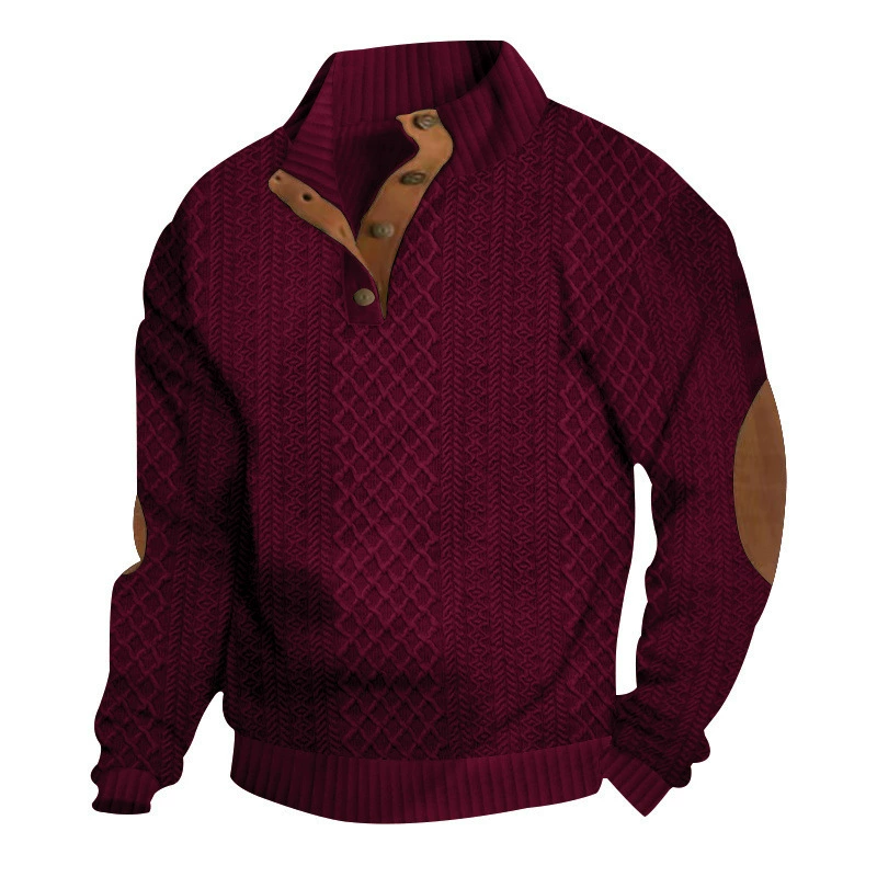 Sudadera Jacquard Retro para Hombre con Cuello Alto y Coderas