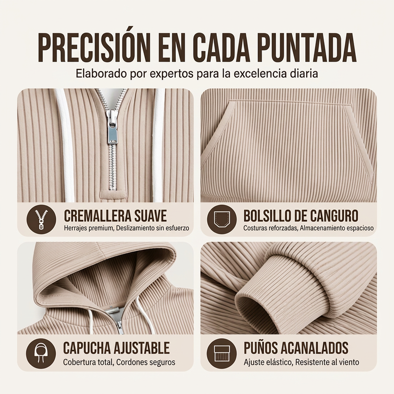 Sudadera de Pana con Capucha y Media Cremallera para Hombre