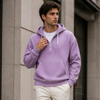 Sudadera de Pana con Capucha y Media Cremallera para Hombre