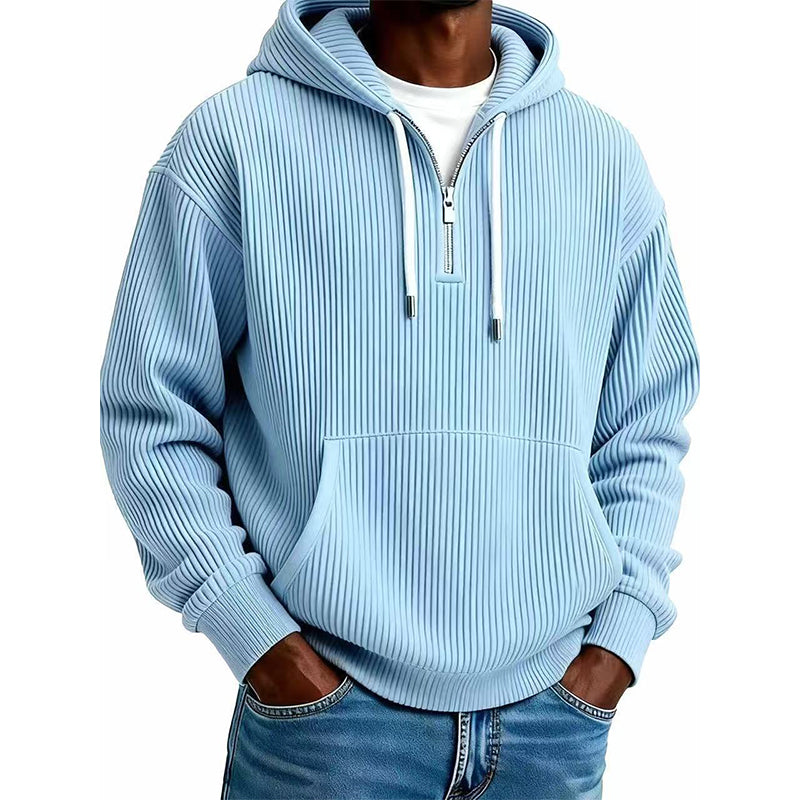 Sudadera de Pana con Capucha y Media Cremallera para Hombre
