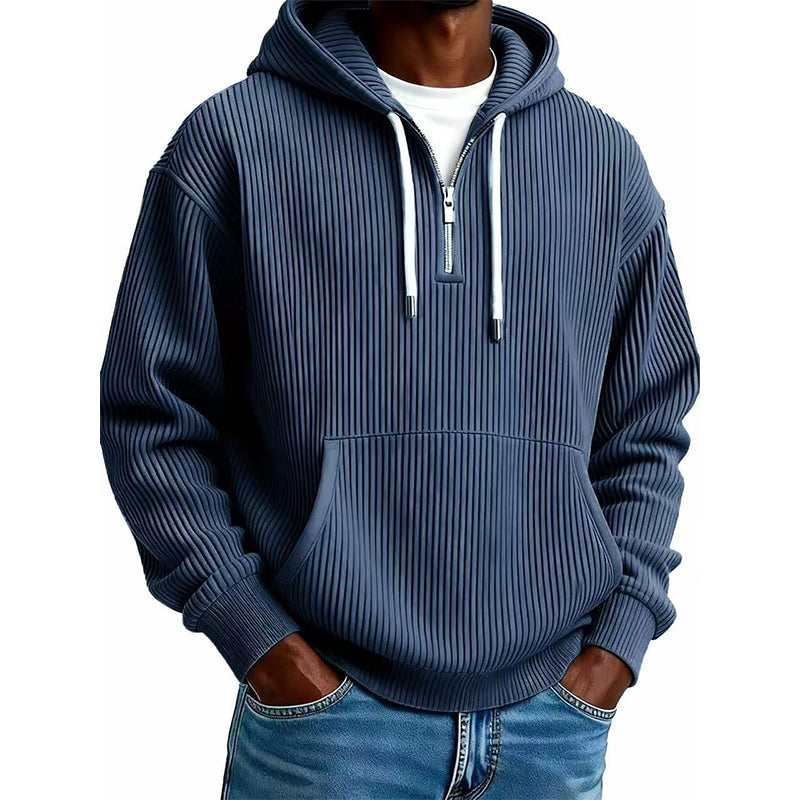 Sudadera de Pana con Capucha y Media Cremallera para Hombre