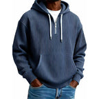 Sudadera de Pana con Capucha y Media Cremallera para Hombre