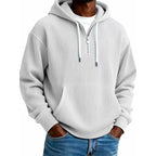 Sudadera de Pana con Capucha y Media Cremallera para Hombre