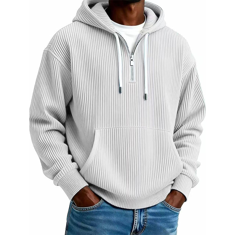 Sudadera de Pana con Capucha y Media Cremallera para Hombre