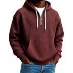 Sudadera de Pana con Capucha y Media Cremallera para Hombre