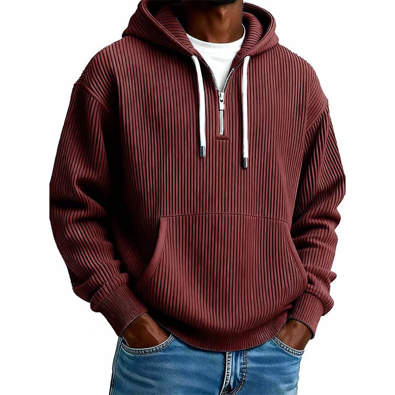 Sudadera de Pana con Capucha y Media Cremallera para Hombre