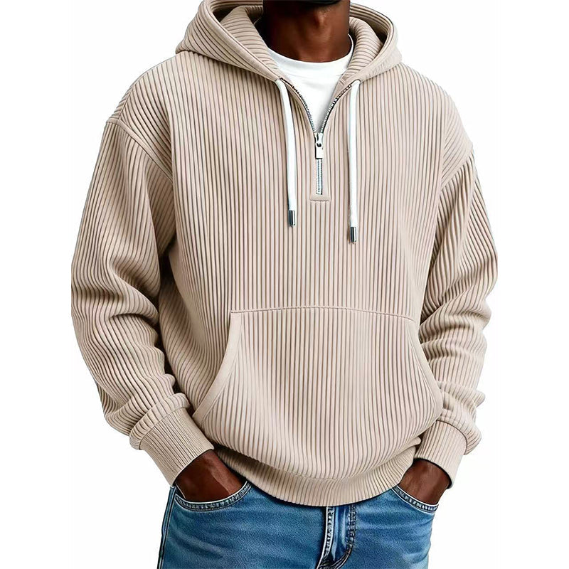 Sudadera de Pana con Capucha y Media Cremallera para Hombre