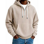 Sudadera de Pana con Capucha y Media Cremallera para Hombre