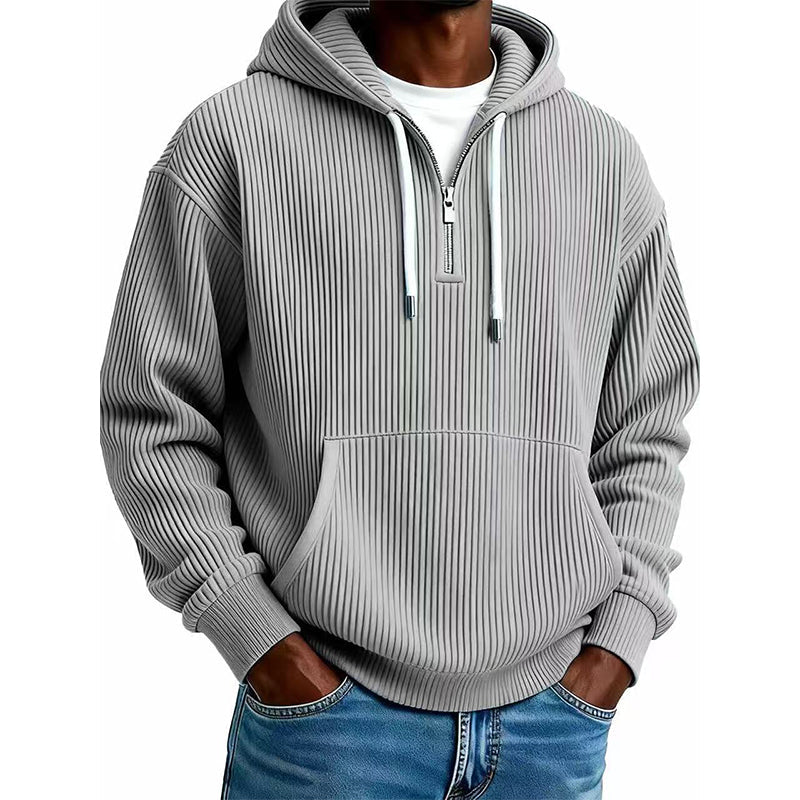 Sudadera de Pana con Capucha y Media Cremallera para Hombre