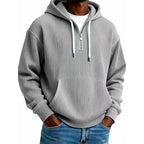 Sudadera de Pana con Capucha y Media Cremallera para Hombre
