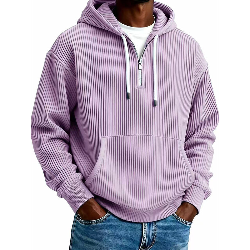 Sudadera de Pana con Capucha y Media Cremallera para Hombre