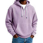 Sudadera de Pana con Capucha y Media Cremallera para Hombre