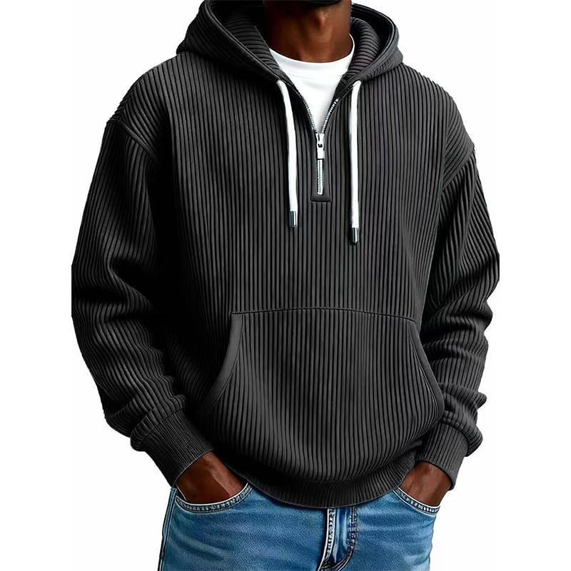 Sudadera de Pana con Capucha y Media Cremallera para Hombre