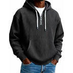 Sudadera de Pana con Capucha y Media Cremallera para Hombre