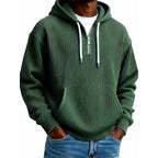 Sudadera de Pana con Capucha y Media Cremallera para Hombre
