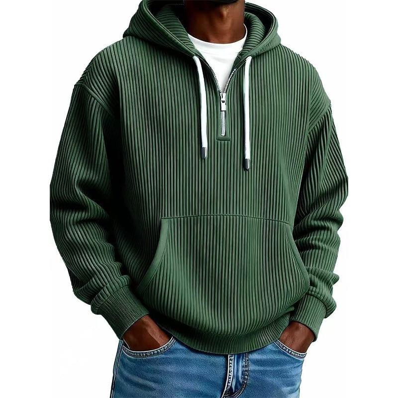 Sudadera de Pana con Capucha y Media Cremallera para Hombre