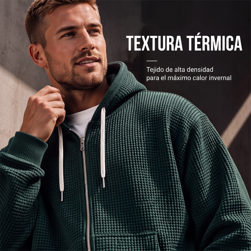 Sudadera Waffle con Capucha y Cierre para Hombre