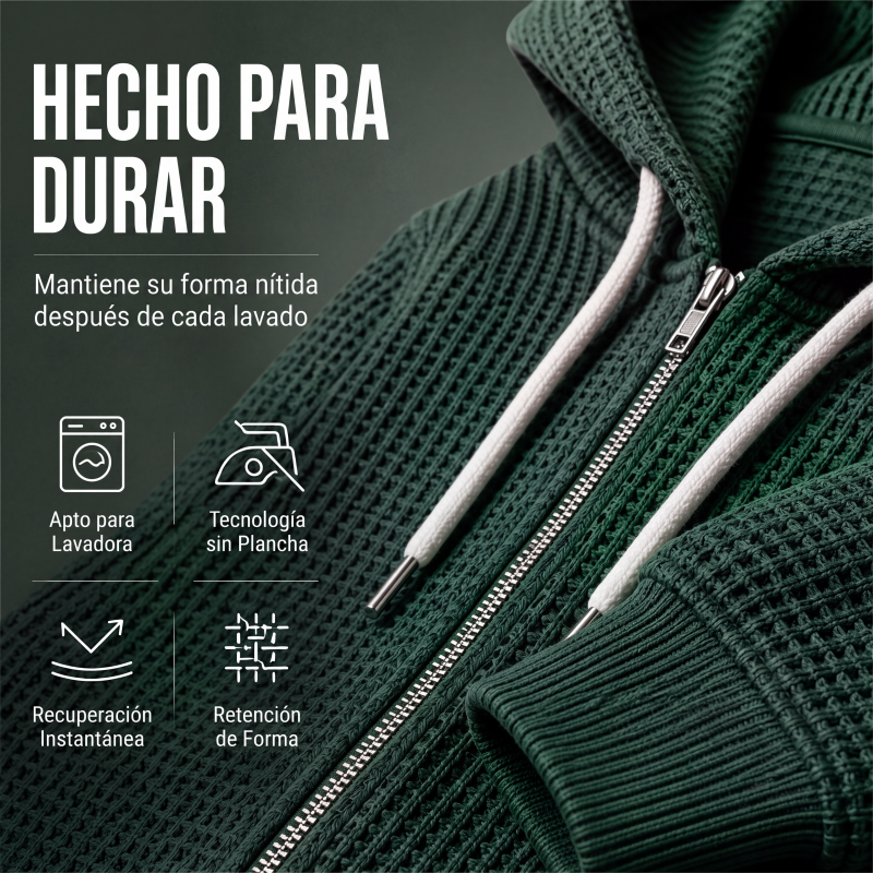 Sudadera Waffle con Capucha y Cierre para Hombre
