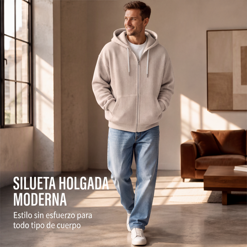 Sudadera Waffle con Capucha y Cierre para Hombre
