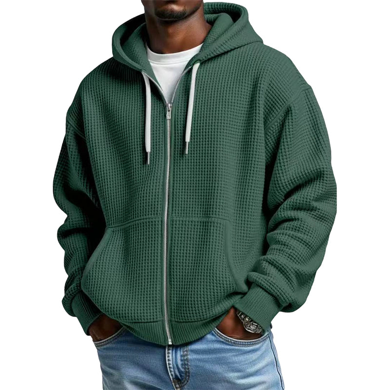 Sudadera Waffle con Capucha y Cierre para Hombre