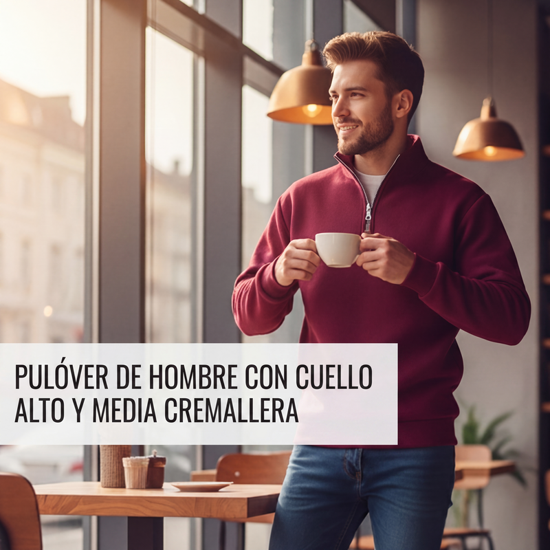 Suéter de Cuello Alto con Media Cremallera para Hombre