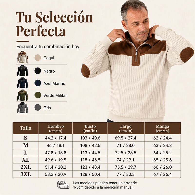 Suéter de Punto con Media Cremallera y Detalles de Pana para Hombre
