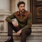 Suéter de Punto con Media Cremallera y Detalles de Pana para Hombre