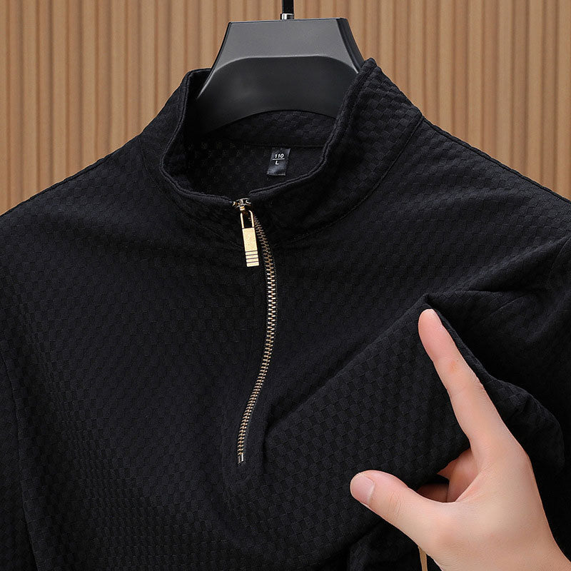 Suéter de Punto con Media Cremallera para Hombre Textura Cuadros