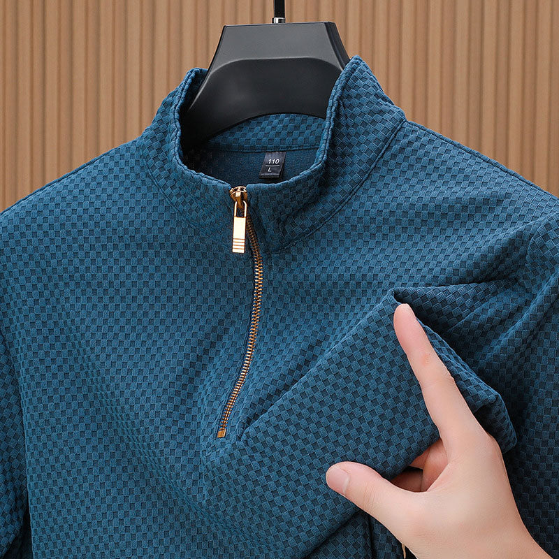 Suéter de Punto con Media Cremallera para Hombre Textura Cuadros