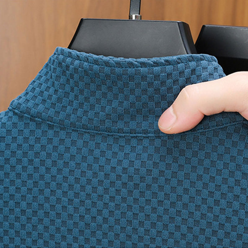 Suéter de Punto con Media Cremallera para Hombre Textura Cuadros