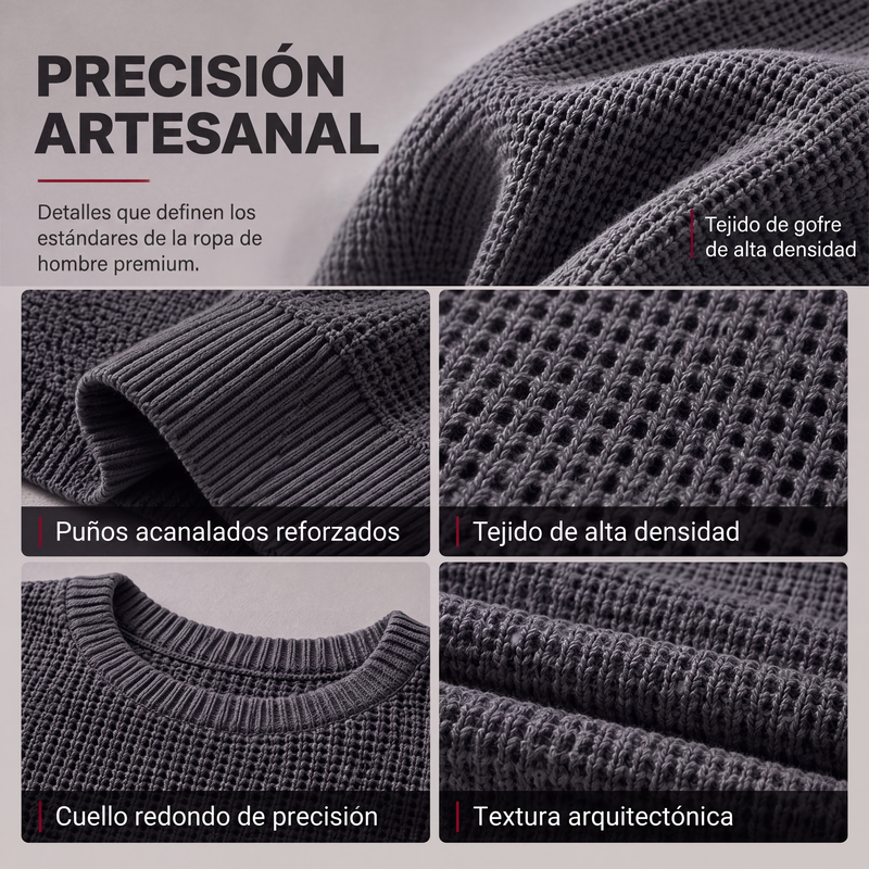 Suéter de Punto Waffle para Hombre Cuello Redondo