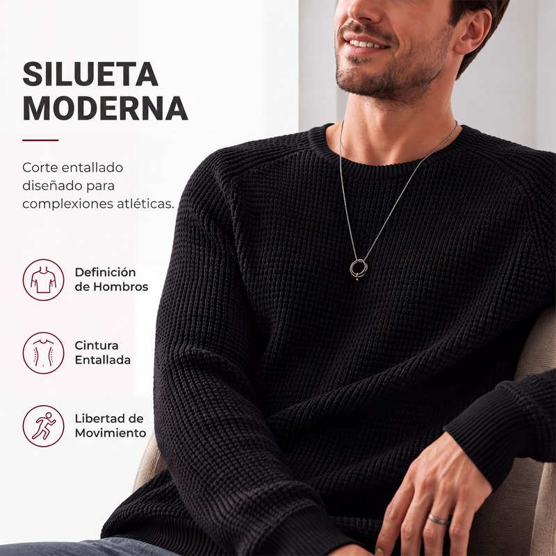 Suéter de Punto Waffle para Hombre Cuello Redondo