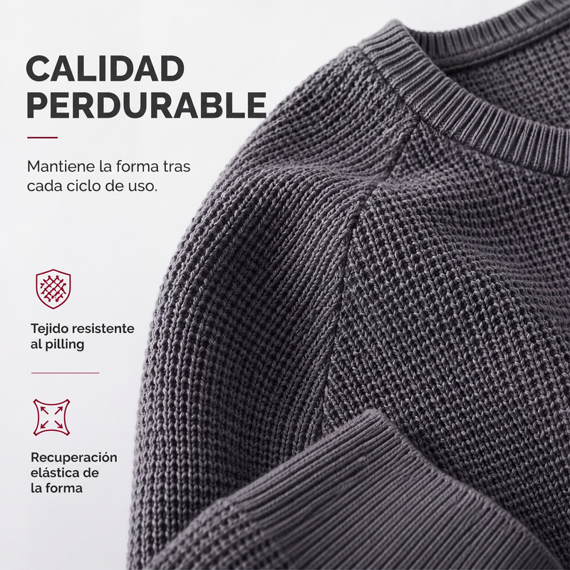 Suéter de Punto Waffle para Hombre Cuello Redondo