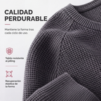 Suéter de Punto Waffle para Hombre Cuello Redondo