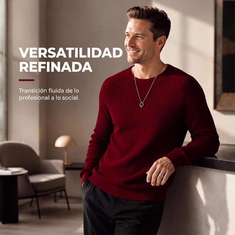 Suéter de Punto Waffle para Hombre Cuello Redondo