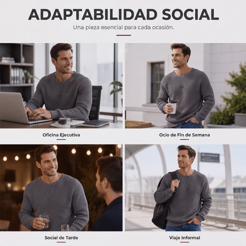 Suéter de Punto Waffle para Hombre Cuello Redondo