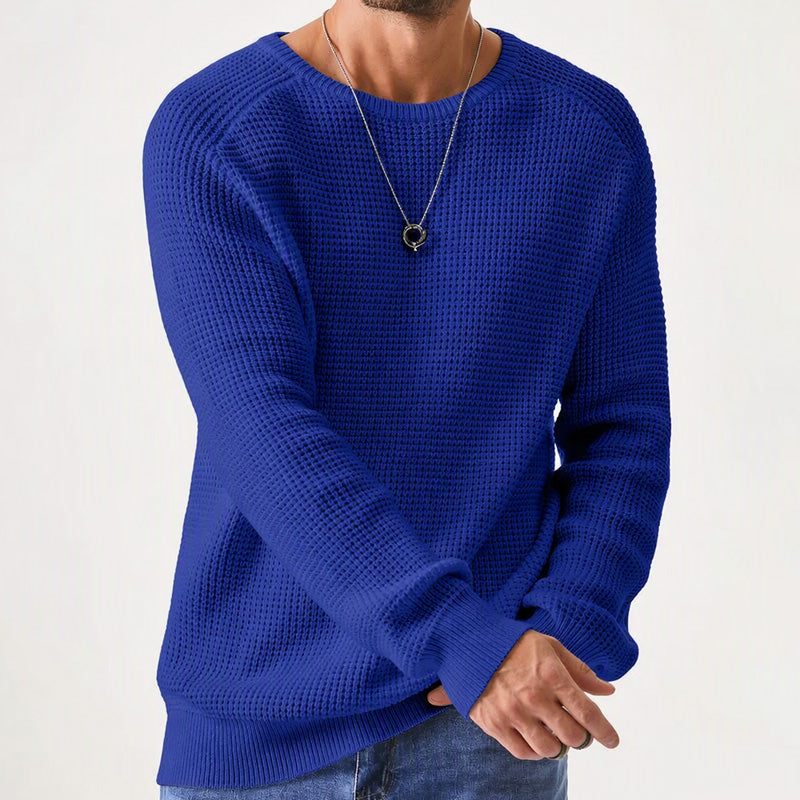 Suéter de Punto Waffle para Hombre Cuello Redondo